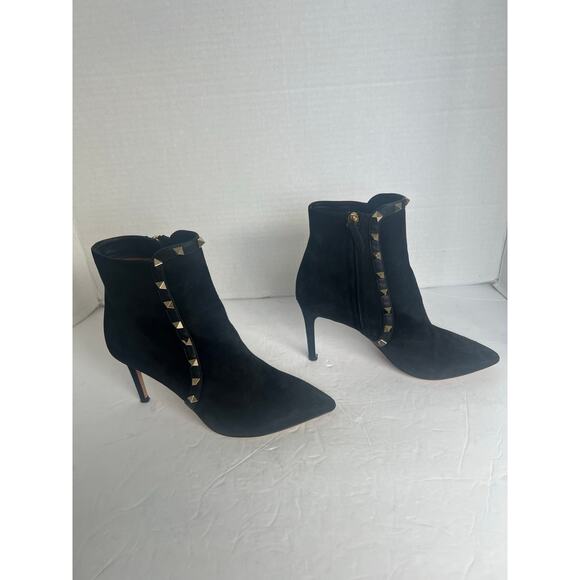 Valentino Garavini Rockstud Black Suede Pointy Toe Side Zip Up Ankle Boots Sz 6 - Picture 1 of 12